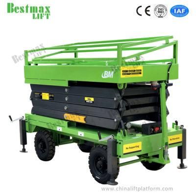 Four Wheels Manual Pushing Scissor Lift with 14m Platform Height and 500kg Loading Capacity
