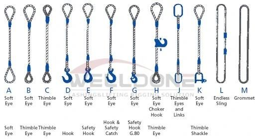 OEM Best Quality Wire Cable Lifting Sling with Hooks End Parts