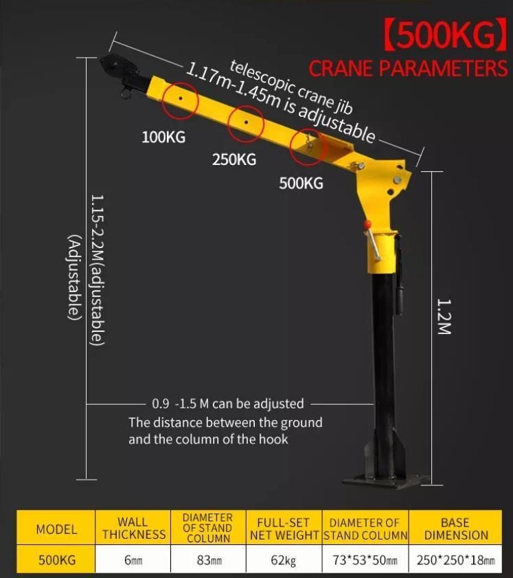 Truck Mounted 500kg 1000kg 12V 24V Pickup Truck Jib Crane