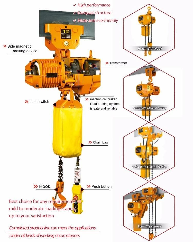 1 Ton 2 Ton 3ton Customized Electric Chain Hoist with Aluminum Alloy Shell