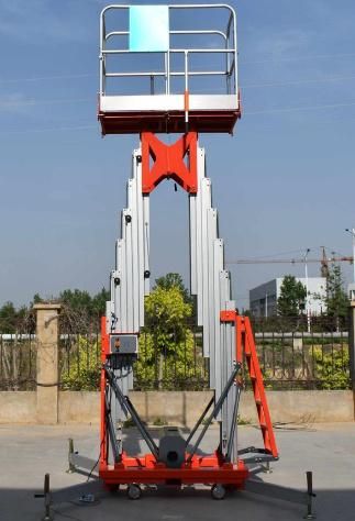 Economic Safe Double Mast Hydraulic Drive Aluminum Lift with Outriggers