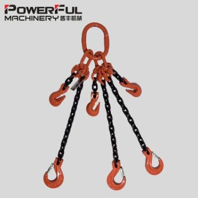G80/G100 Single/Two/Three/Four Leg Color/Galvanized Alloy Steel Adjustable Chain Sling with Grab/Sling Hook for Cargo Lifting