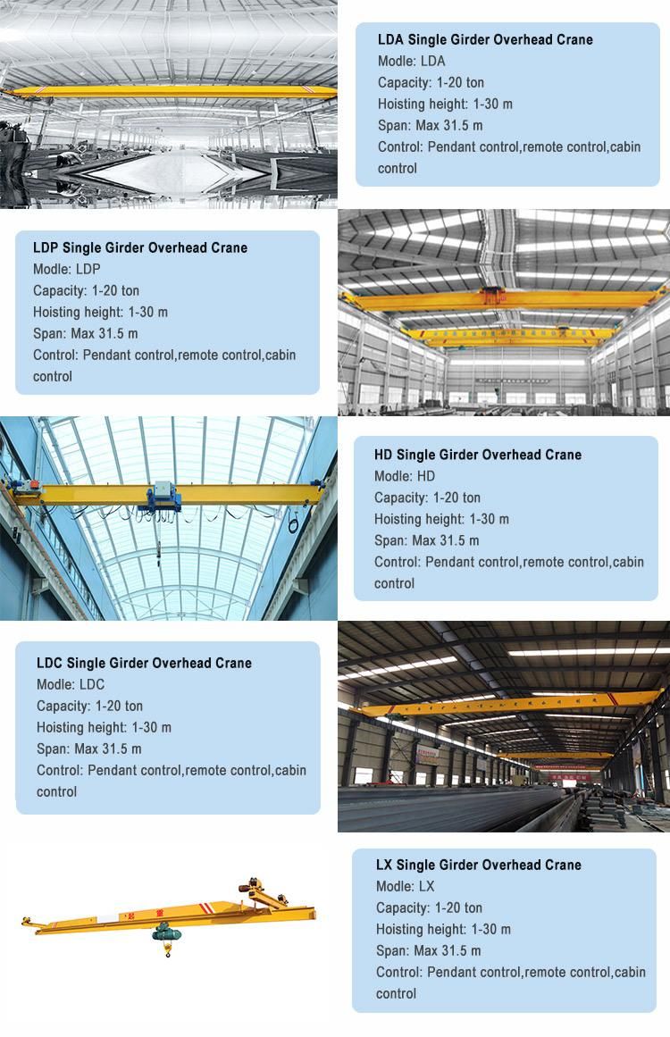 Lda Model Single Beam Electric Overhead Cranes with Trolley