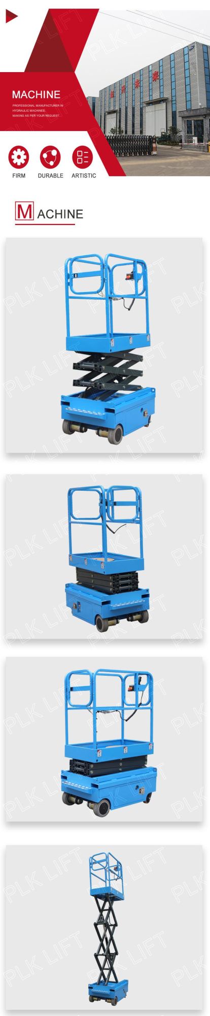 3.0m 3.9m Platform Height Battery Powered Scissor Lift Machine