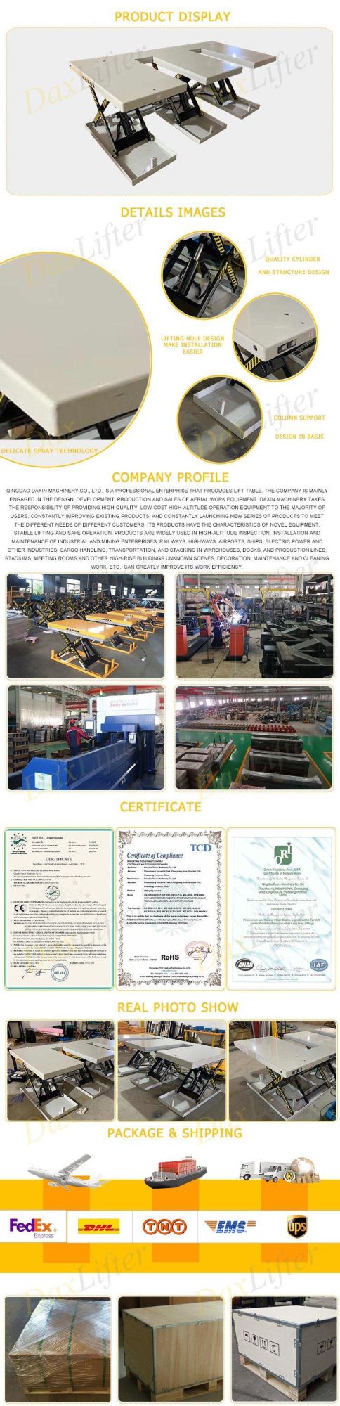 Factory Customized Heavy Duty E-Shape Lift Tables with European Standard