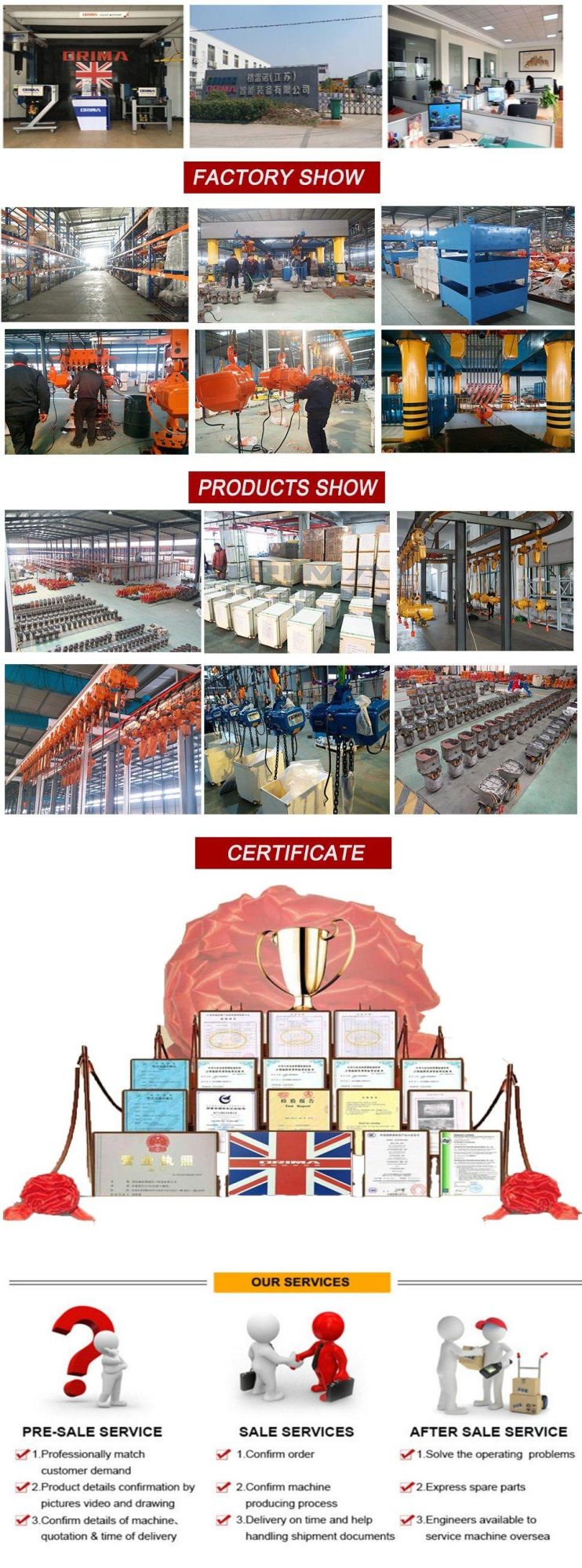 Brima 3t Hot Sales Electric Chain Hoist with Electric Trolley