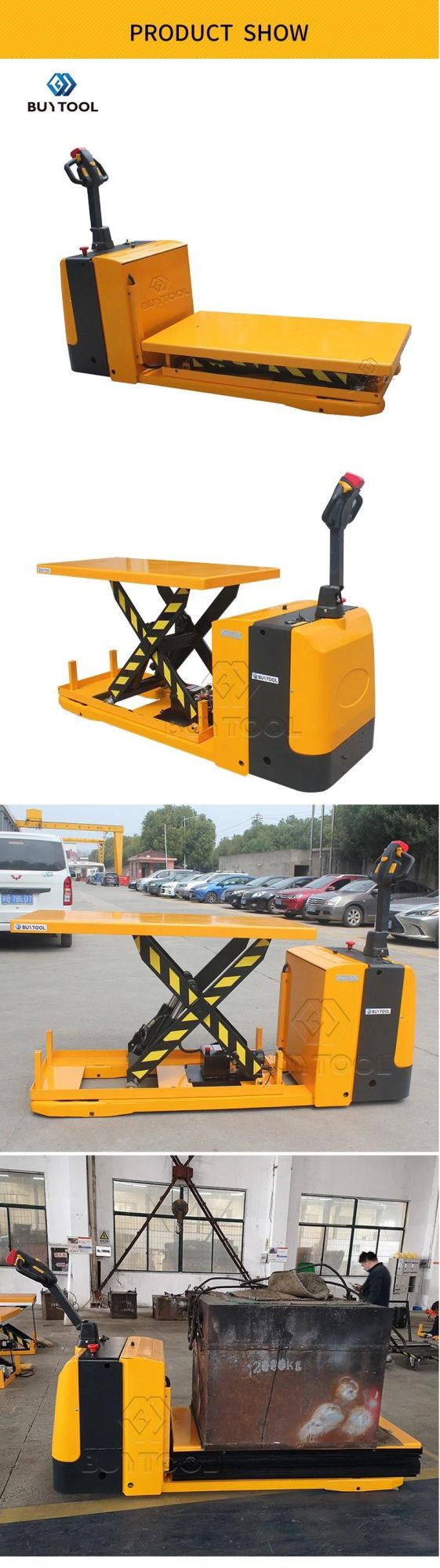 2000kg Capacity Max Lift Height 1100mm Electric Scissor Platform Lift Pallet Truck