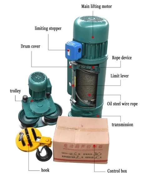 2 Ton 5 Ton 10 Ton CD1 MD Single Double Speed Winch Electric Wire Rope Hoist for Overhead Crane Lifting Goods