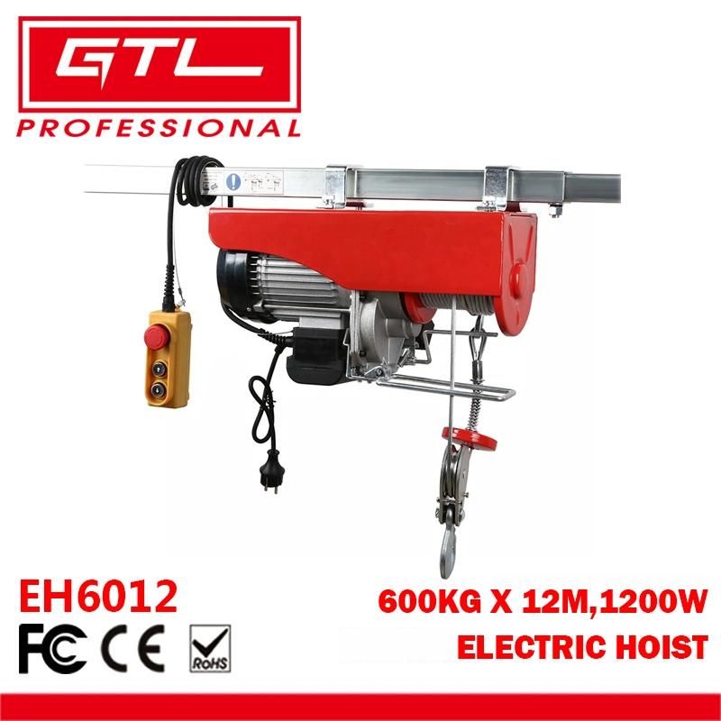 Electric Hoist -600kg 12m- Controlled Straight Lifting Tool - Scaffold Mount Wire Rope Winch Crane for Engine/Heavy Object Pulling Raising Kit (EH6012)
