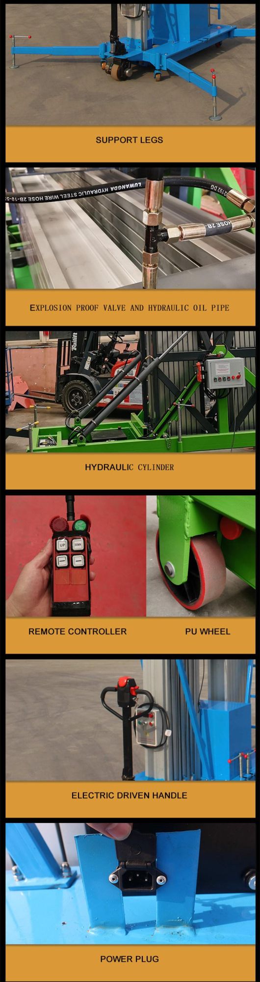 6-12m 200kg Load Portable Hydraulic Full Electric Driving Dual Mast Aluminium Alloy Lifter