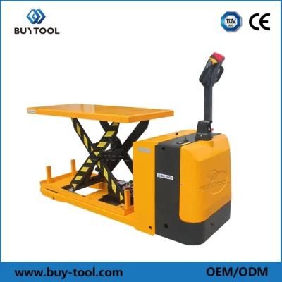 Semi Electric Hydraulic Scissor Move Mobile Moveable Movable Platform Lift Table with Fence Railing