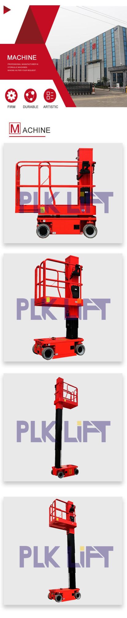 Fully Powered 3.6m Aluminum Alloy One Mast Man Lift