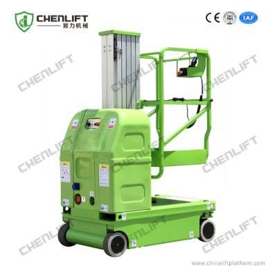 CE Certified 7.5m Self-Propelled Vertical Lift Single Mast with Hydraulic Turning Wheel