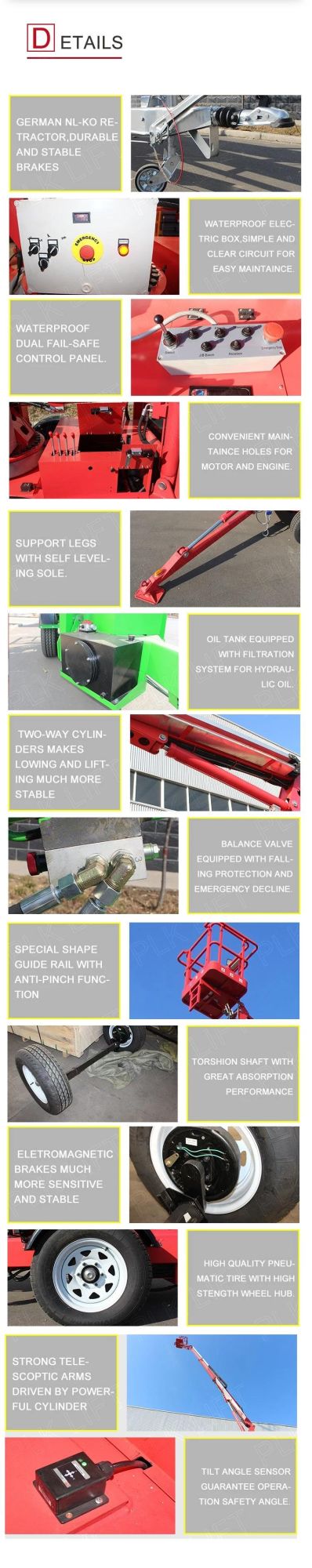 10-16m Mounted Man Lift Trailer Boom Lift with Ce