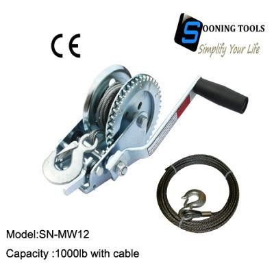 1000lbs Hand Winch Gear Steel Cable