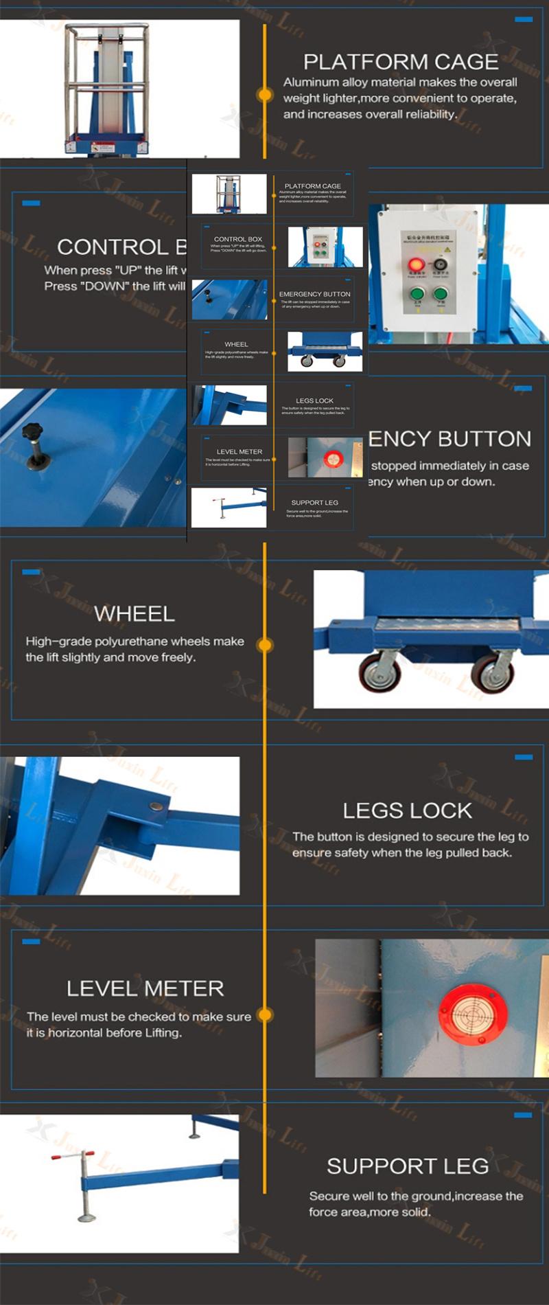 Hydraulic Single Mast Aluminum Work Platform Manlift One Man Lift