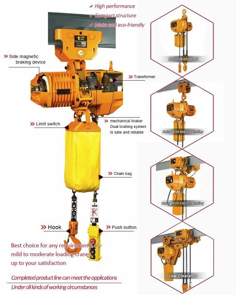 380V Chain Block 2 Ton Electric Hoist with Hook
