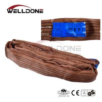 6 Ton 6m or OEM Length 4 Ply Soft Lifting 6t Round Glass Sling Belt with Brown Color Safety Factor 8: 1 7: 1