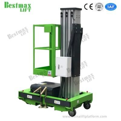 9m Platform Height Single Mast Manual Pushing Aerial Work Platform with 130kg Load