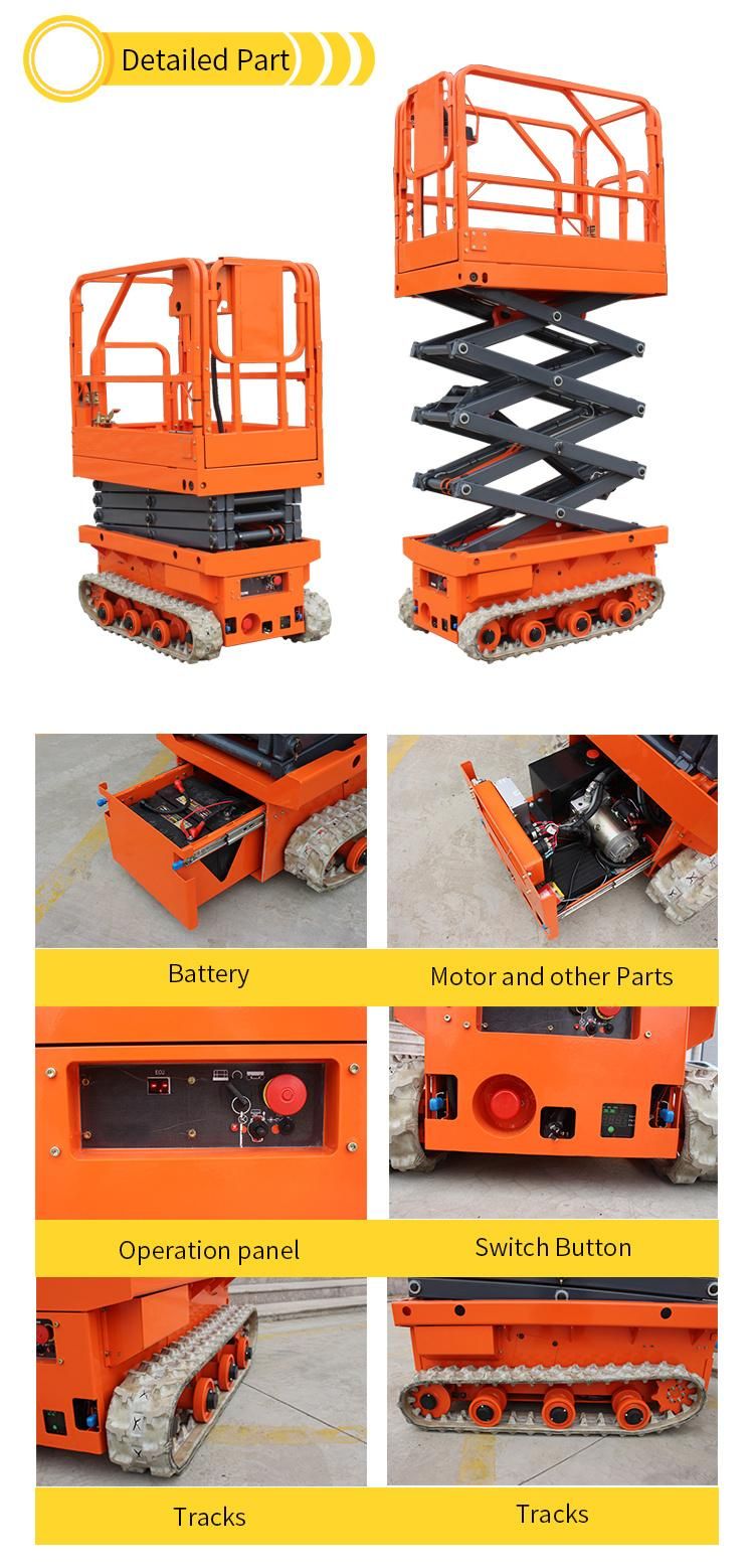Juxin Mini Hydraulic Electric Tracked Self Propelled Crawler Scissor Lift Battery Powered
