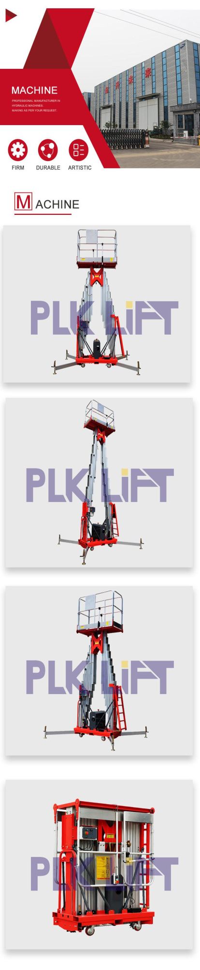 10m 12m Hydraulic Electric Mobile Vertical Man Lift with CE