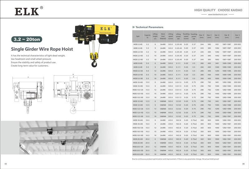 ELK Professional Service 10 Ton European Type Electric Wire Rope Hoist