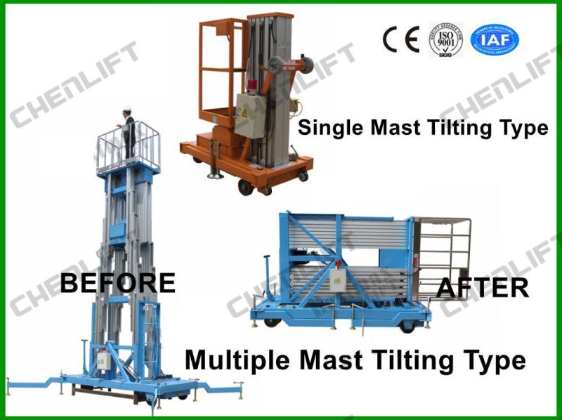 6m Elevating Work Platform Single Mast Manual Pushing Vertical Lift