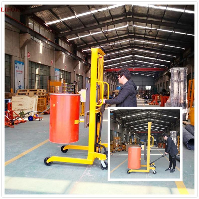 China Factory Manual Drum Lifter, 400kg Hydraulic Drum Carrier Stacker