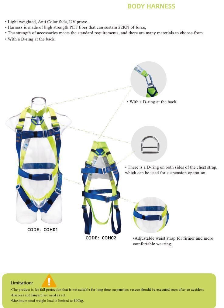 CE En 361 Compliant 5 Point Full Body Safety Harness PPE with Lanyard