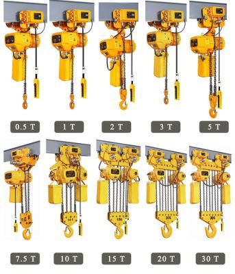 Heavy Duty0.3-20tons High Quality Electric Chain Hoist with Trolley Giant Lift Chain Block (HHBD-I-T Series)