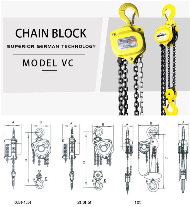 Dele Manual Chain Hoist Manual Movable Chain Pulley Block Durable Chain Block Vc-5t