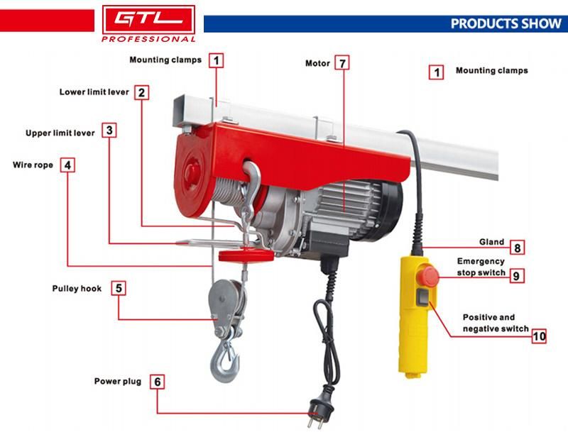 540W, 125/250kg, Overhead Crane Double Line Lift Electric Hoist with 12m Electric Wire Hoist Remote Control Garage Auto Shop (BP125-250)