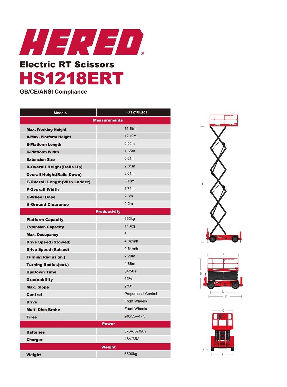 12m Battery Power Self-Propelled Scissor Lift Platform Mobile Scissor Lift