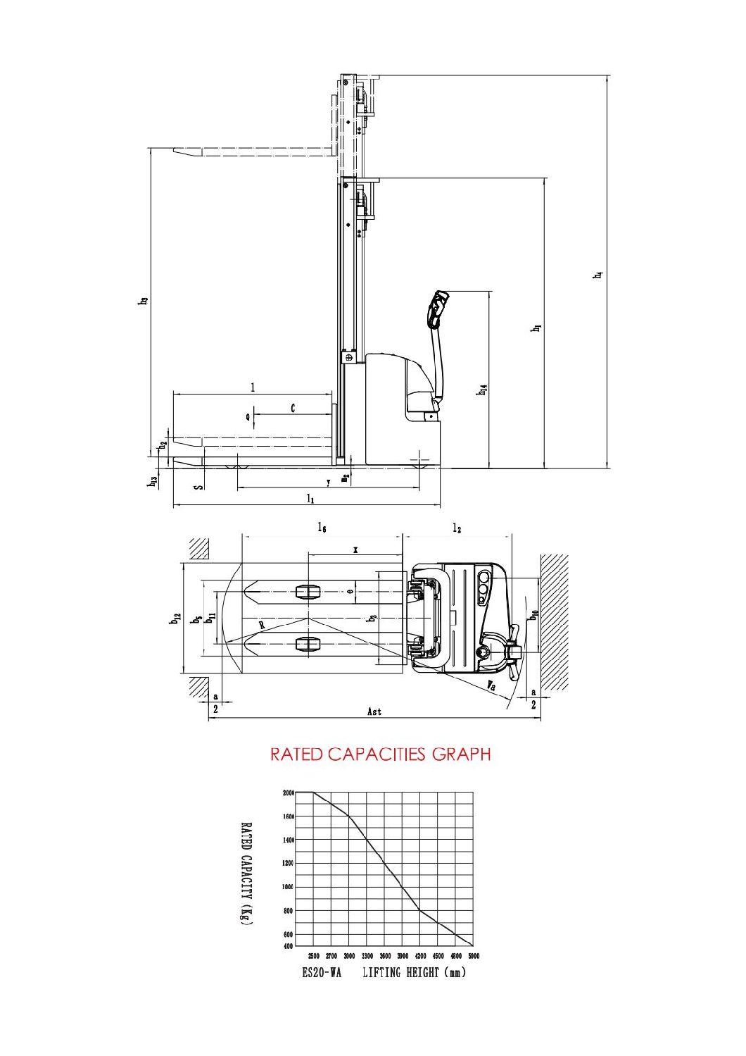 Lead-Acid Batteries 2000kg 2t Full Electric Stacker