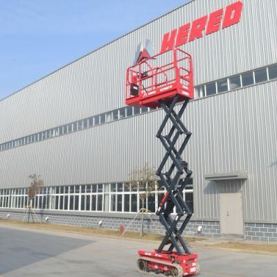 Electric Scissor Lift Self-Propelled Rough Terrain Crawler 6-12m Lift Height