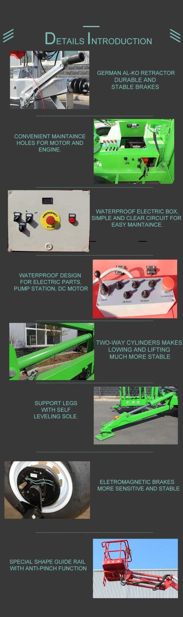 10m 12m Aerial Towble Electric Mobile Hydraulic Boom Lift