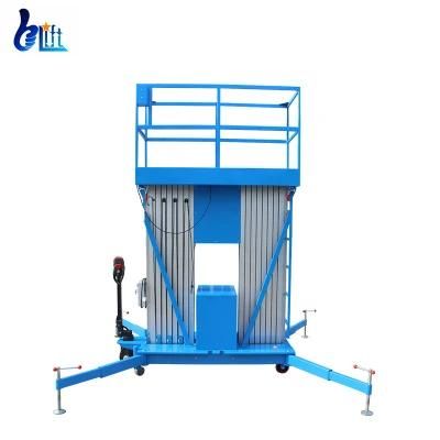 6 M-12 M Load 200 Kg High Aerial Work Platform Electric Driving Aluminum Dual Mast Ladder Lift