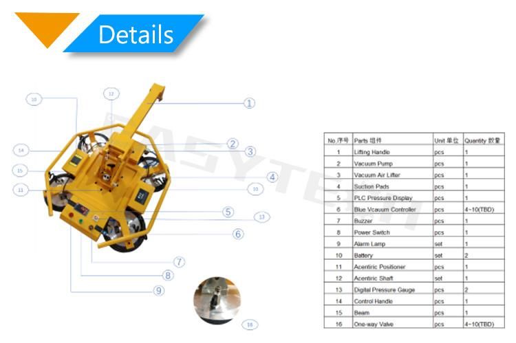 Hydraulic Block Glass Trolley with Glass Chuck Vacuum Power Lifter