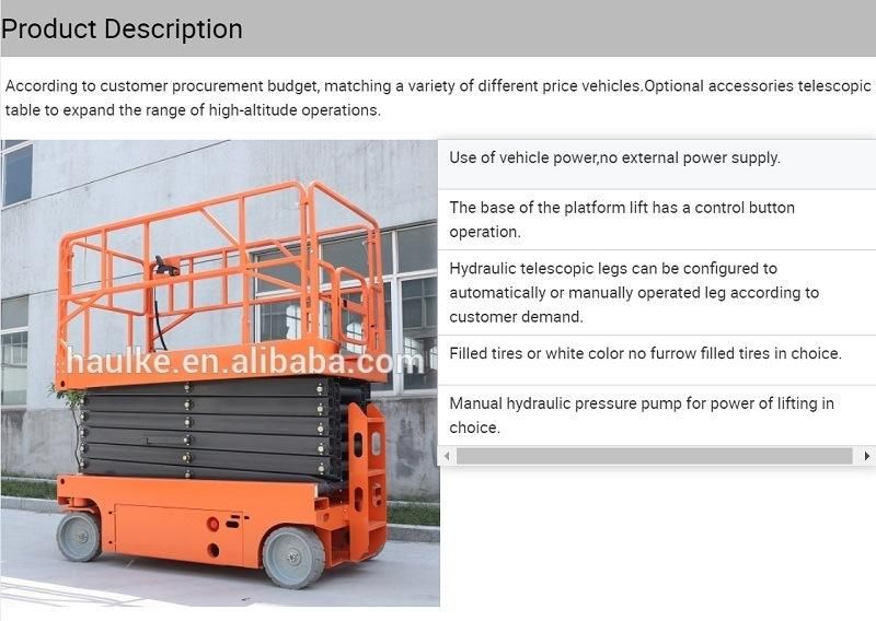 Hot Sale Aerial Working Platform Semi- Electric Self Propelled Scissor Lift