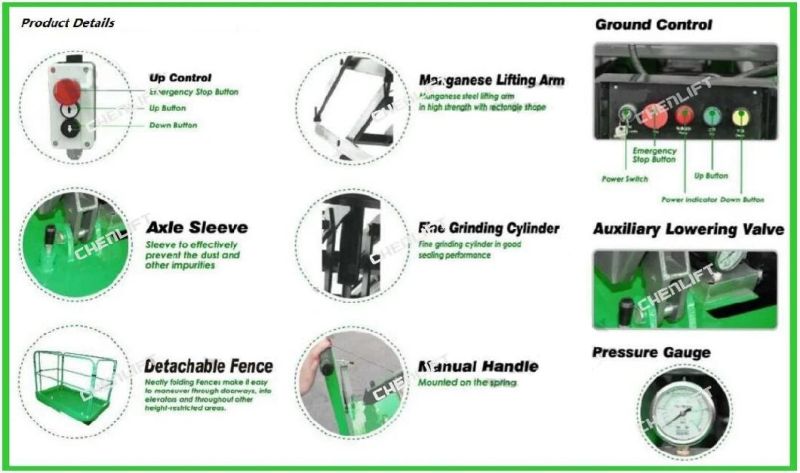 9 Meters Platform Height Green Manual Pushing Scissor Lift