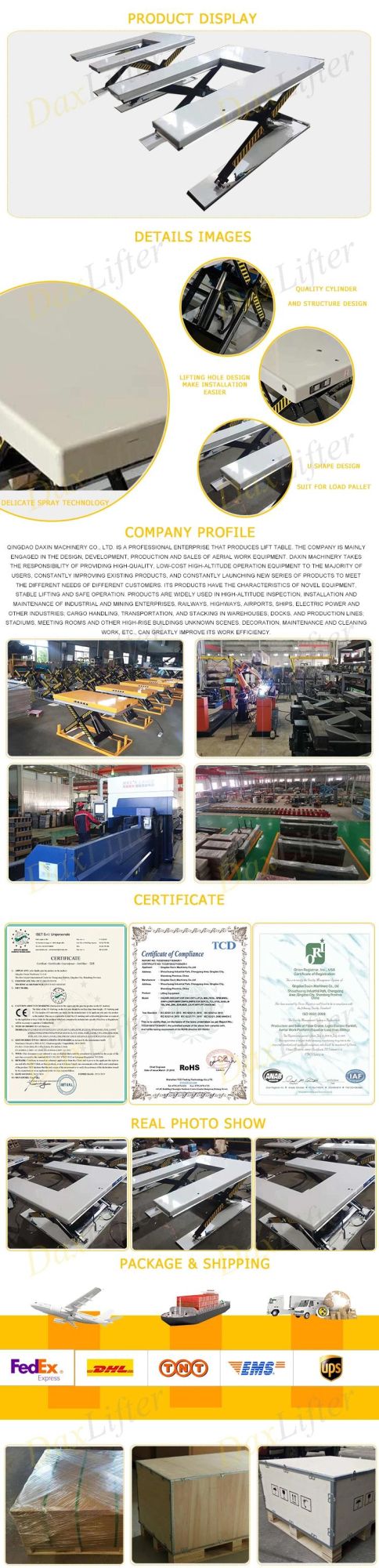 Factory Customized Heavy Duty U-Shape Lift Tables with European Standard
