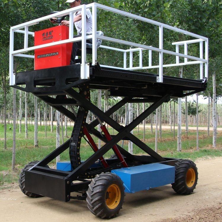 Self-Propelled Lift Fully Automatic Scissor 0.9-3.4m Electric Aerial Lift Table Work Platform 700kg Four Wheels