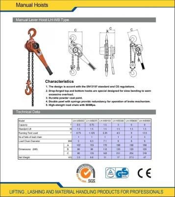 Lifting Material Lever Hoist 0.25 Ton to 5 Ton