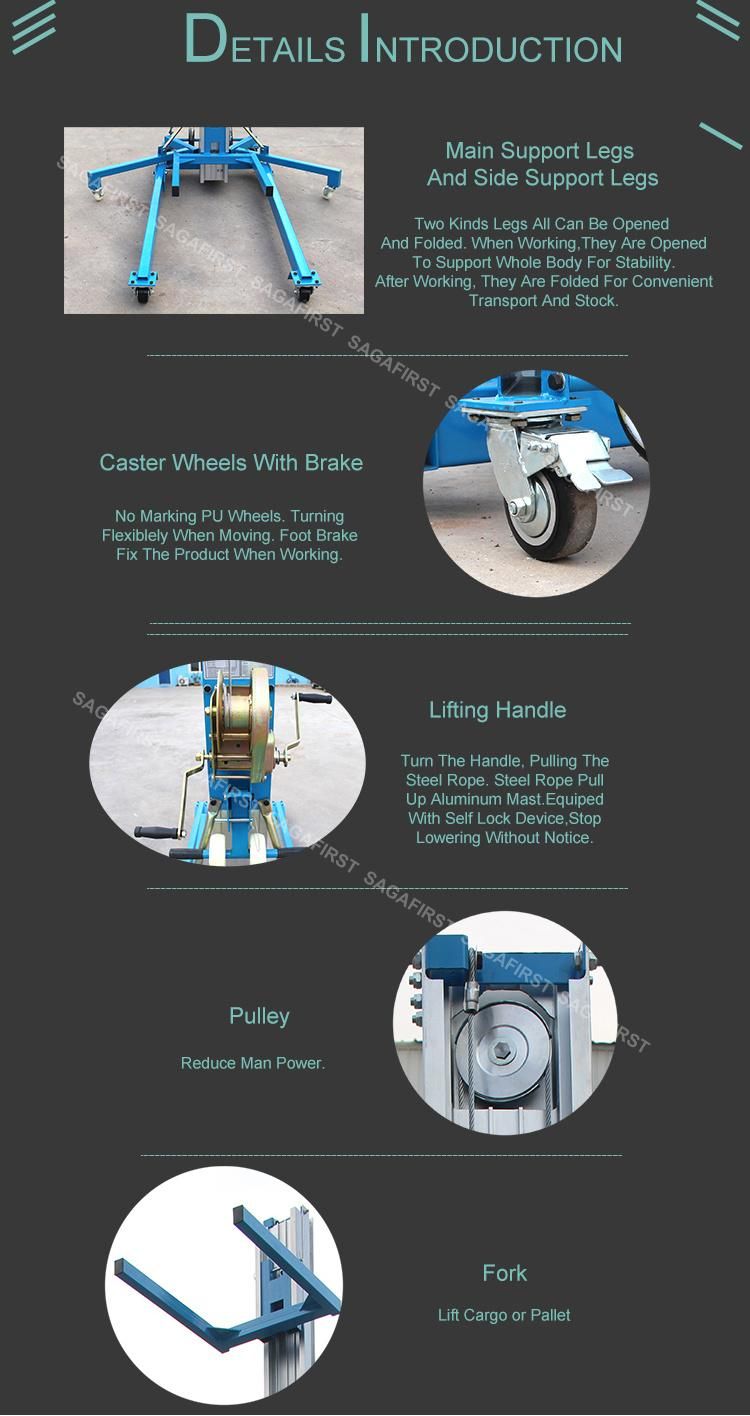 Hydraulic Electric 6m 8m Light Weight Aluminum Mast Man Lift