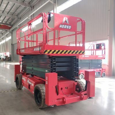 15m Self Propelled Rough 4 Wheels Drive Terrain Diesel Mobile Aerial Work Platform Scissor Lift Table on Tracks