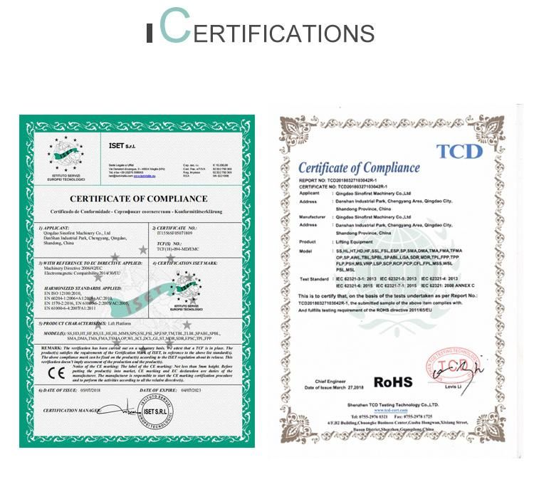 CE Certificated Mini Platform High End Scissor Electric Lift