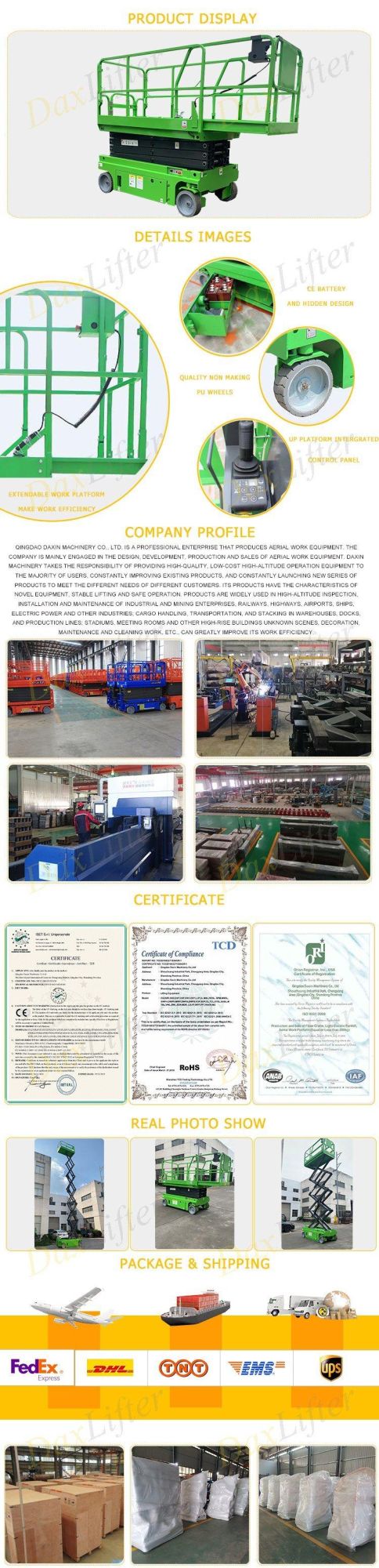 CE Certificate Superior Vertical Lifting Self-Propelled Scissor Aerial Lift