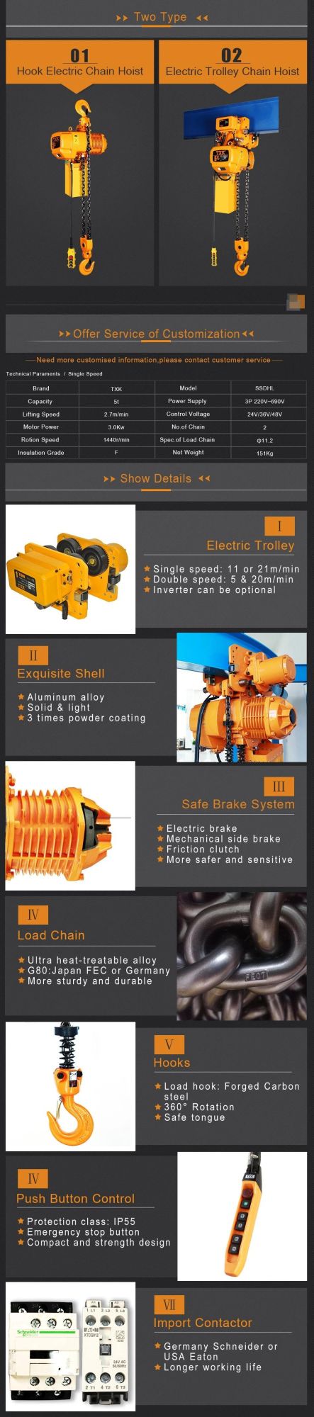 5t Electric Chain Hoist Fixed Type Construction Machinery