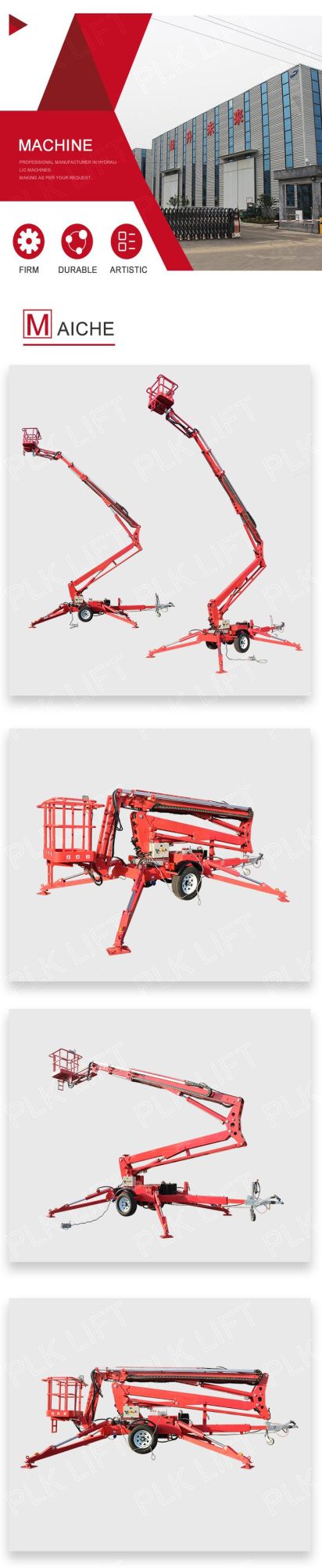 China Boom Lift Hydraulic Articulated Trailer Mounted Man Cherry Picker