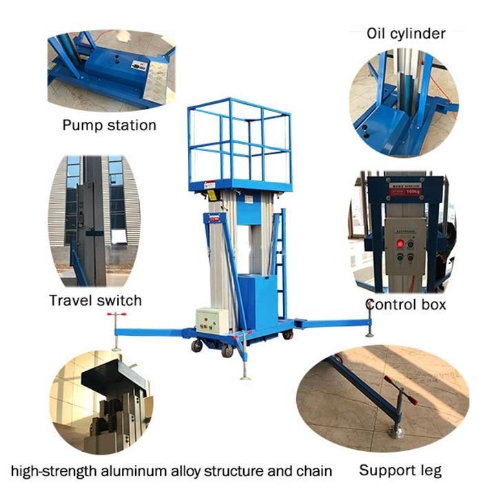 Double Mast Aluminum Hydraulic Vertical Personnel Aerial Lift Platform